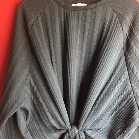 Zara Basic Crew Neck Front Tie Bow Top - Picture 4 of 9